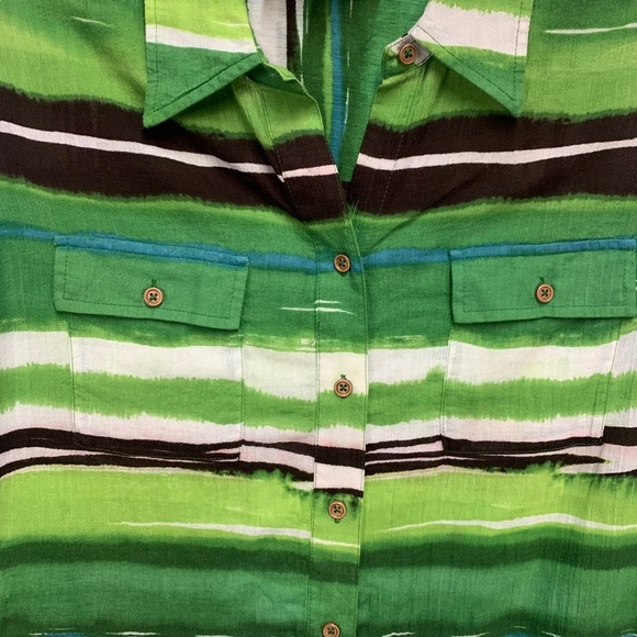 JONES NEW YORK Abstract Green & White Striped button down - Picture 2 of 7